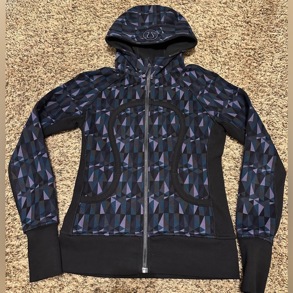 Lululemon Women's Scuba Full Zip Hoodie Black With Jewel Tones Size 8 EUC
